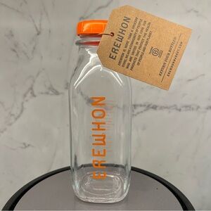 Erewhon Clear Glass Juice Smoothie Bottle Lid 16 oz So Cal Los Angeles Reusable